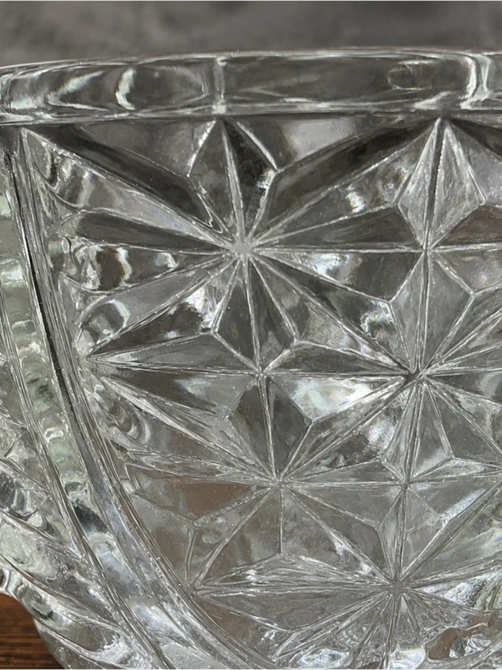 Vintage Pressed Glass Double Handled Open Sugar Bowl Daisy & Star Pattern EAPG